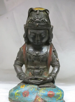 

003812 Chinese old Bronze Cloisonne Hold the teapot be seated kwan yin Quan yin Statue