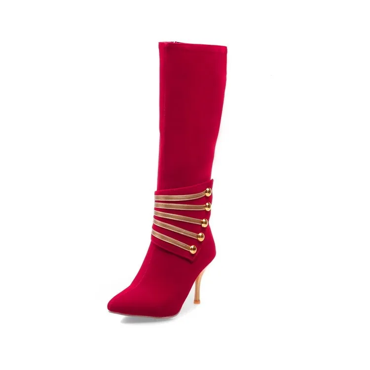 Первоначальное намерение 3 цвета Новые стильные женские ботинки до середины икры на молнии, флоковые сапоги с острыми носками на тонких каблуках привлекательная обувь женщина Размер 4-13