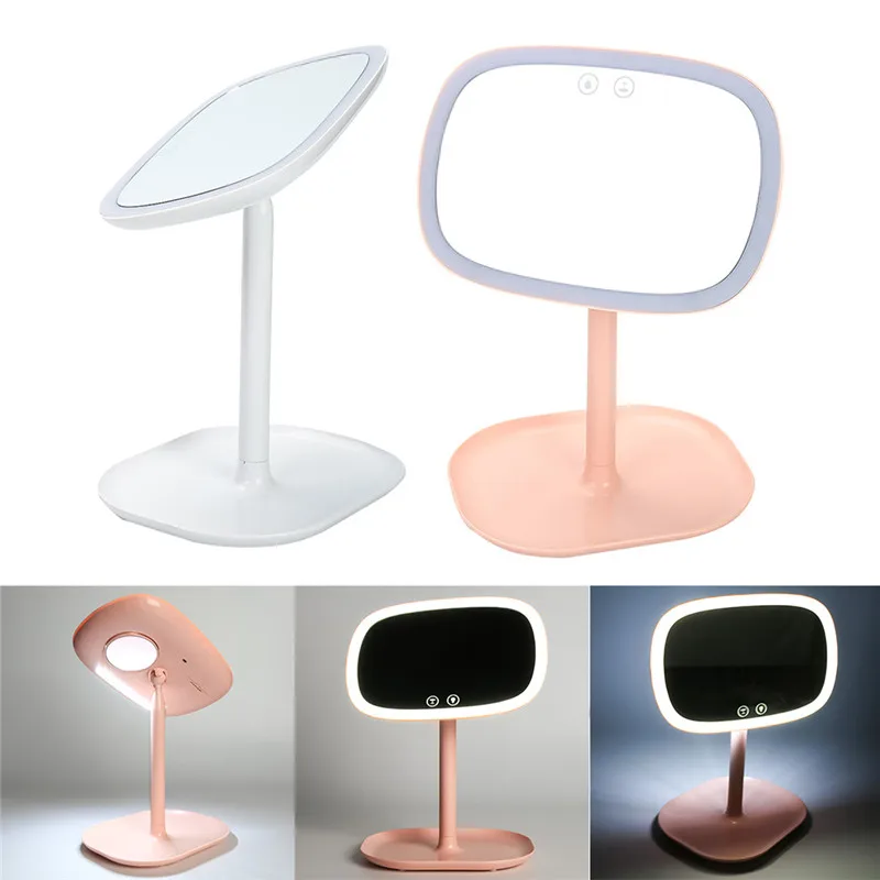 

3-in-1 LED Touch Screen Vanity makeup Mirror With LED Lights USB Chargeable Table Colorful bedsid Lamps Dressing Storage Box