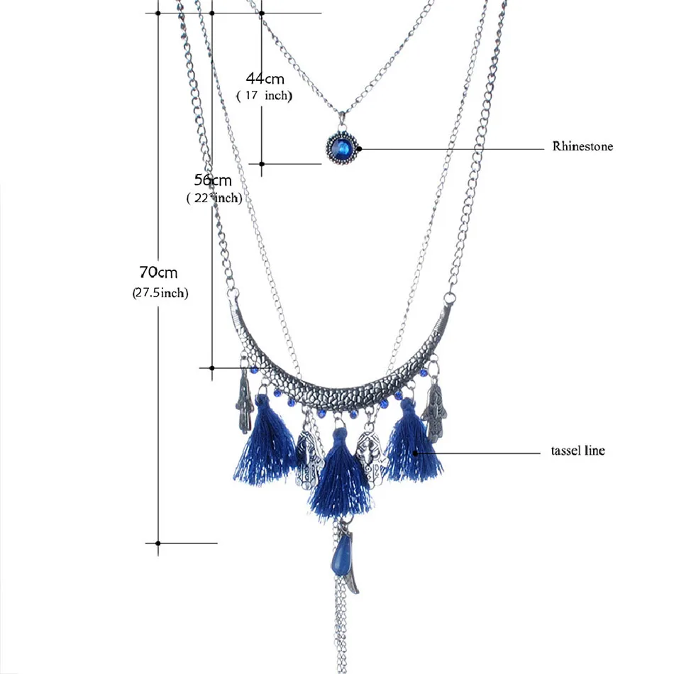 Модное богемное многослойное длинное ожерелье с цепочкой и подвеской, цыганское этническое винтажное массивное ювелирное ожерелье макси для женщин