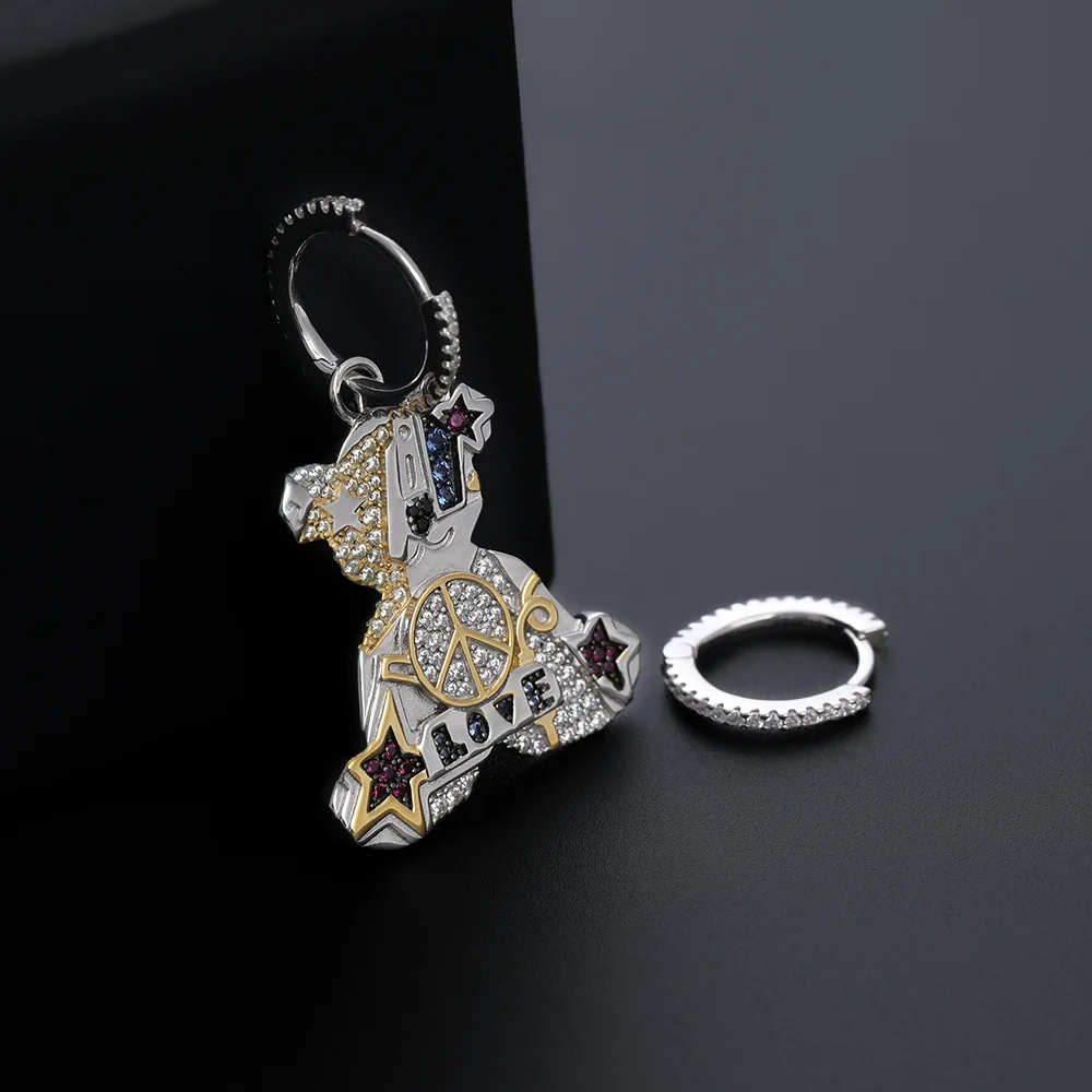 

2019 Korea Cute Bear Pendent Drop Earrings New Fashion Easy Match Colorful Zircon Earrings For Women ZK40