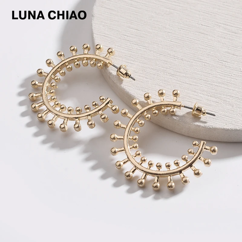 LUNA CHIAO модные серьги-гвоздики с золотым и серебряным покрытием и круглым металлическим кольцом для женщин