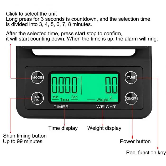 1 шт. электронные весы для кофе портативный с таймером ЖК цифровой инструмент для взвешивания для кухни