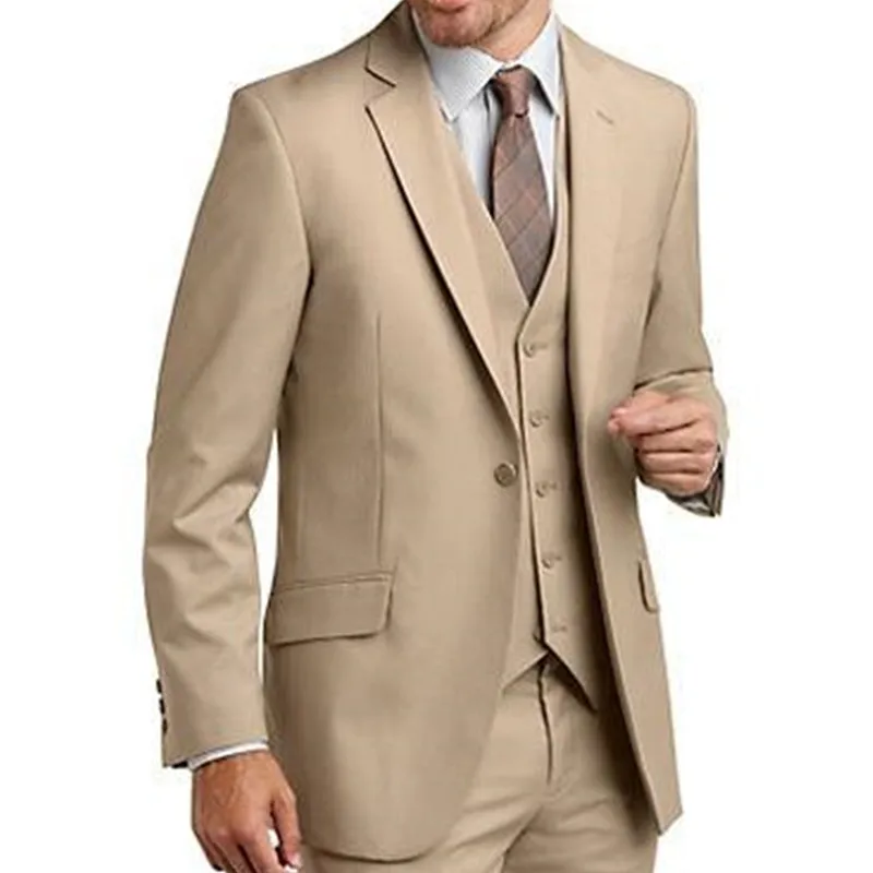 

2018 New Khaki Terno Groom Tuxedos Groomsmen Mens Wedding Suits One Button men suit for men Prom Dress (Jacket+Pants+Vest+Tie)
