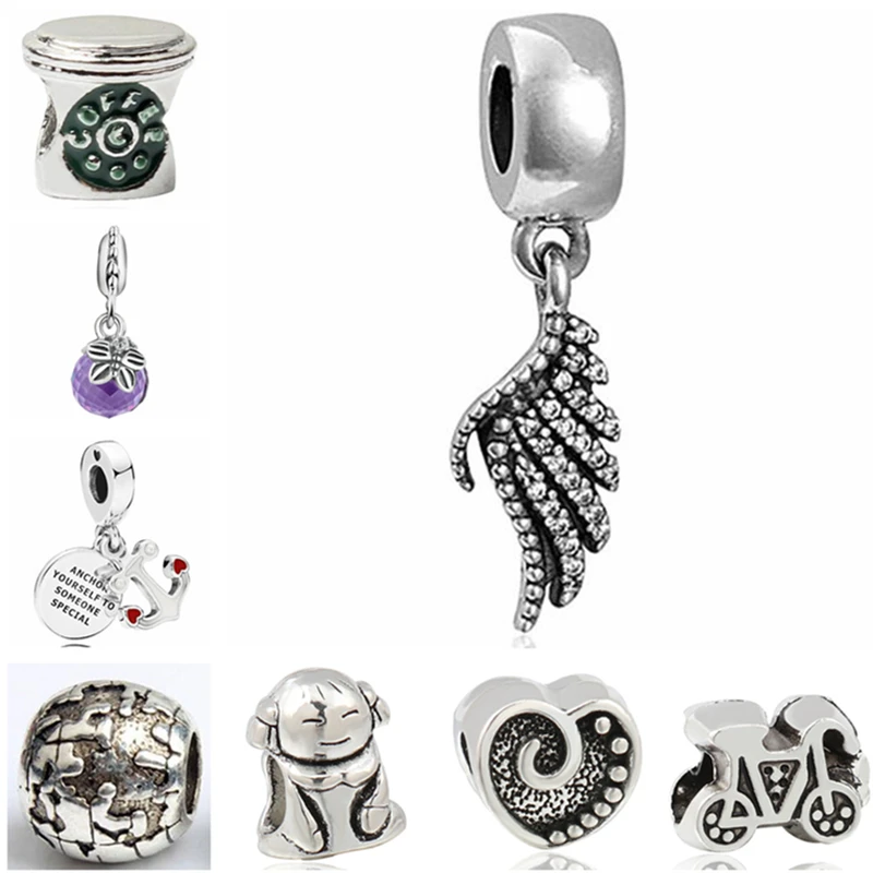 

Btuamb Punk Hollow Ball Star Anchor Love Heart Crystal Angel Wings Enamel Beads Fit Charm Pandora Bracelets for Women Jewelry