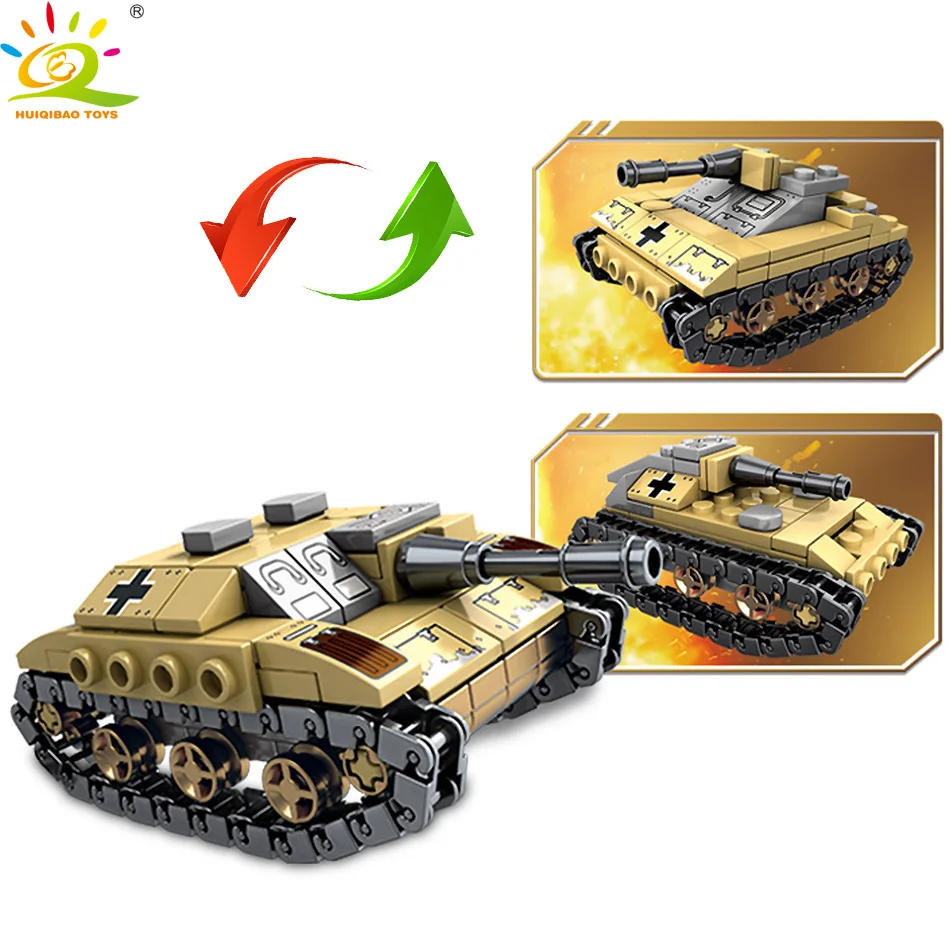 HUIQIBAO игрушки 1061 шт 8in2 военные танковые строительные блоки для детей WW2 армейский