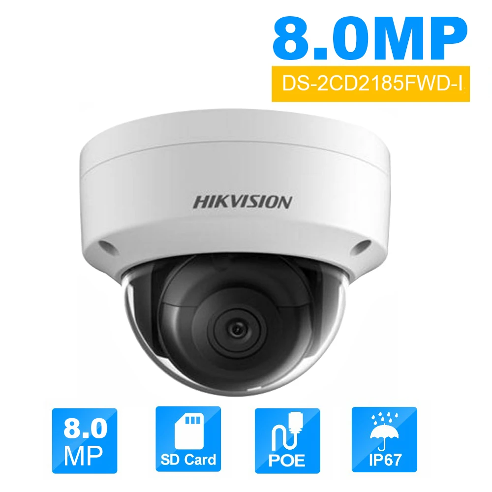 Goede Hikvision DS 2CD2185FWD I 8MP Outdoor Dome ip Camera H.265 Updatable CCTV Camera Interface security kamera 2.8mm