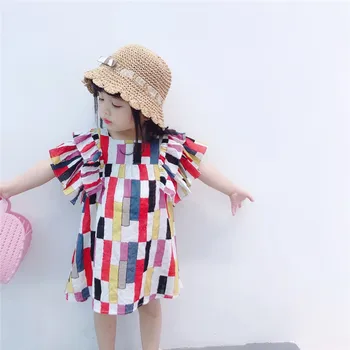 

New 2019 Children Autumn Clothing Multicolor Striped Baby Girls Vacation Dress Ruffles Sleeve Toddlers Kids Cute Dresses G006