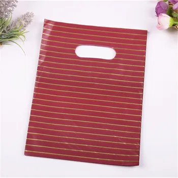 

Two Colors Available New Design Dard Red&beige Wholesale 100pcs/lot 15*20cm Luxury Plastic Jewelry Gift Packaging with Gold Line