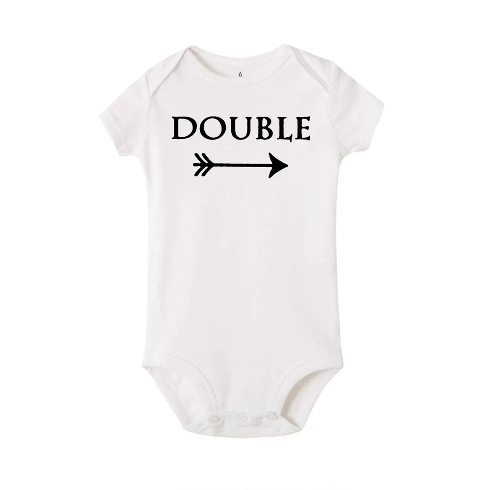 Double and Trouble Baby Girls Boys Bodysuit Summer Short Sleeves Jumpsuit Twins Baby Unisex   Clothing