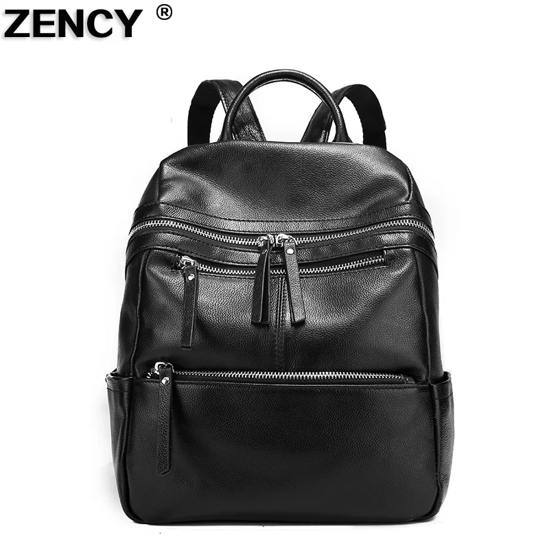 ZENCY Top Real Leather Backpack Famous Brands Genuine Cow Leather