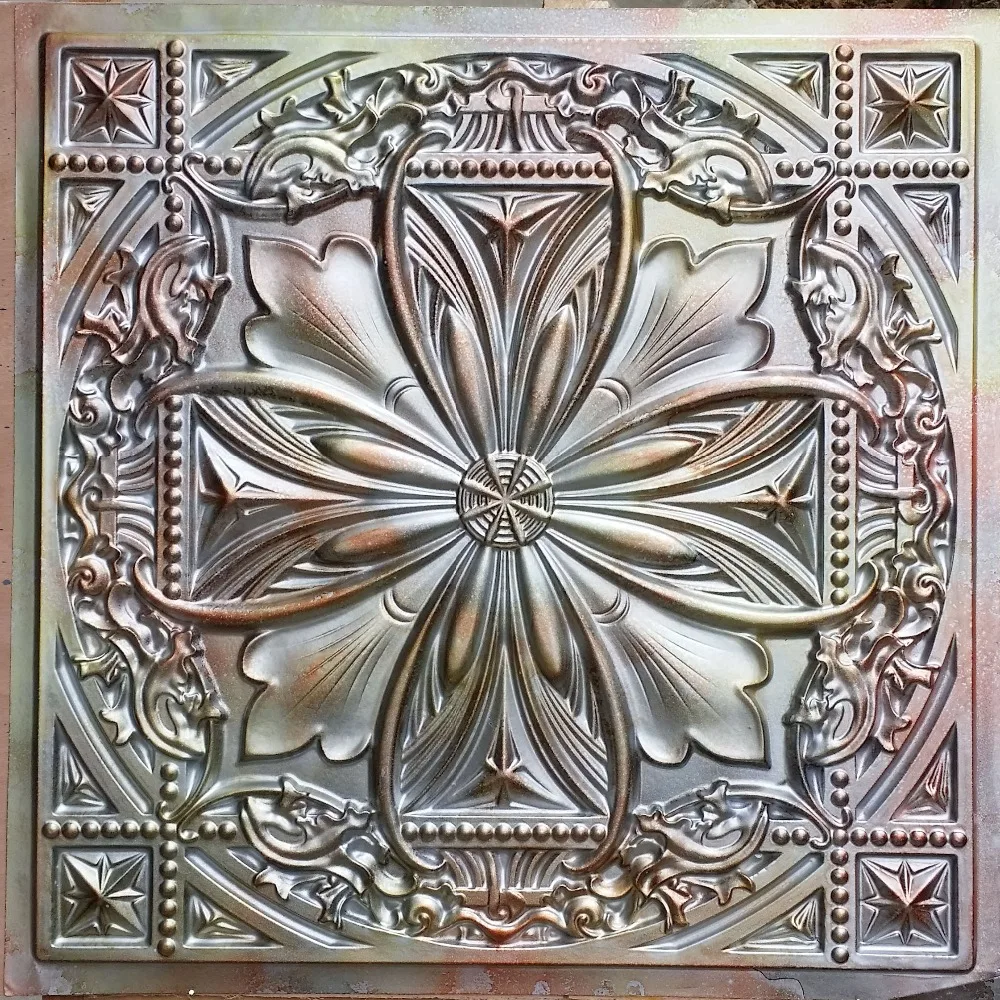 PL10 faux finishes ceiling tiles aged colourful metal 3D three