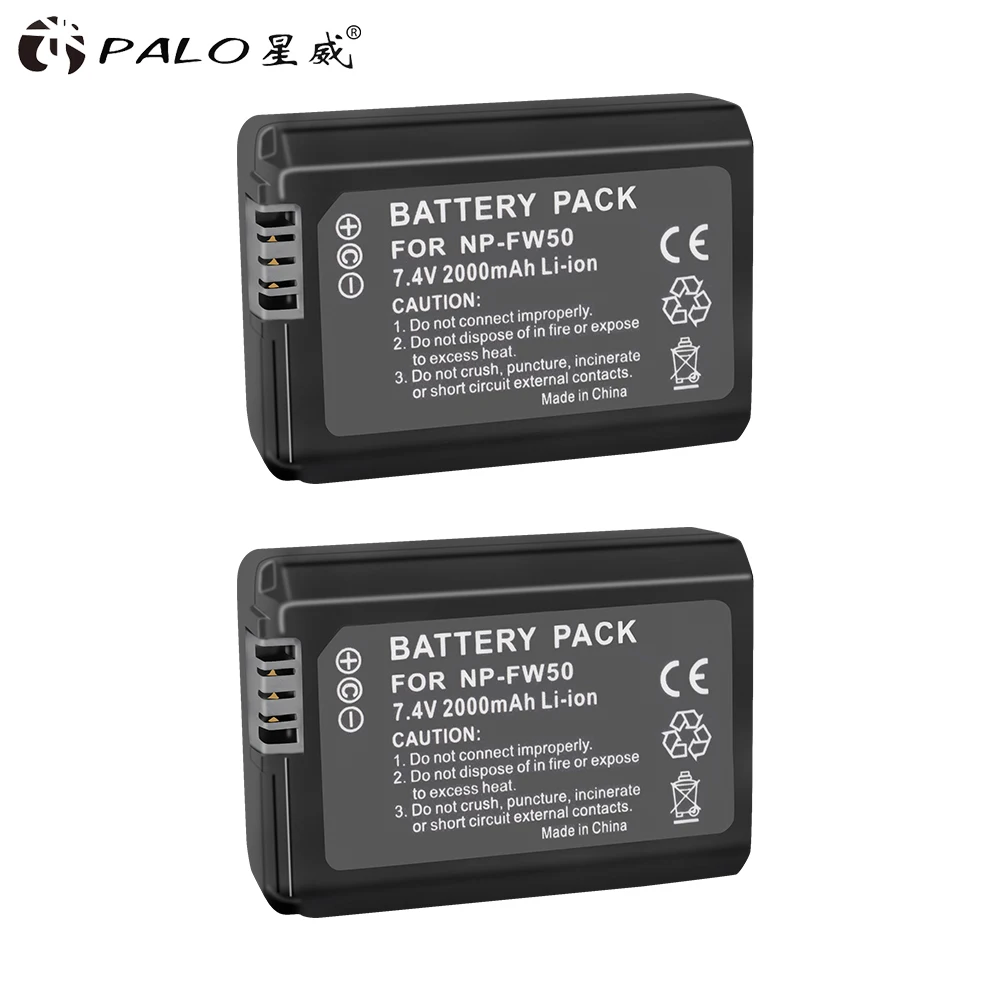 PALO 2000 мА/ч, NP-FW50 NP FW50 Камера Батарея+ USB LCD Dual charger для sony Alpha a6500 a6300 a7 7R a7R a7R II a7II NEX-3 NEX-3N