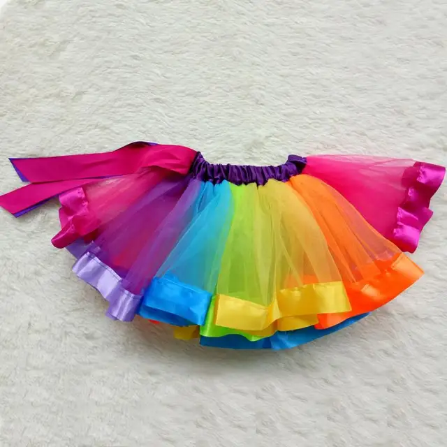 2018 Hot Selling Kids Lovely Handmade Colorful Tutu Skirt Girls Rainbow Tulle Tutu Mini Dress Dance Bubble Skirt 1-9T