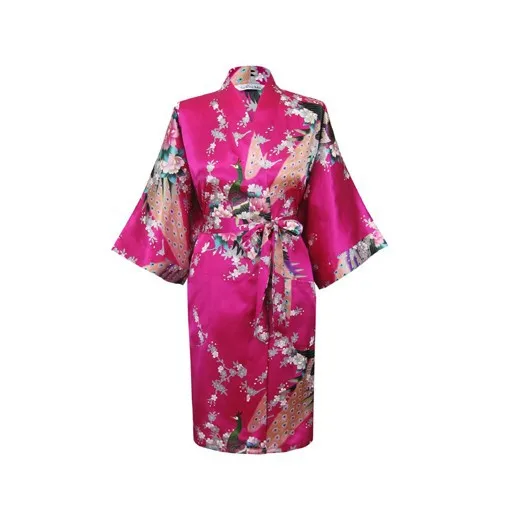 Черное модное женское кимоно Павлин банный халат ночная сорочка халат юката Пижама с поясом S M L XL XXL XXXL KQ-1 - Цвет: plum