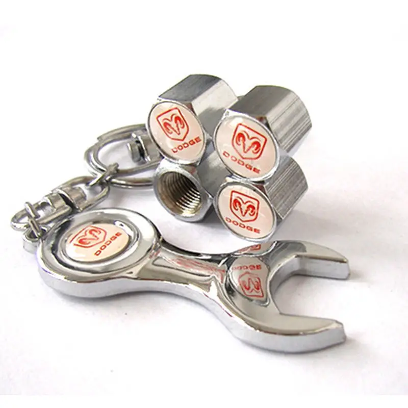 

4 x Stainless Metal Auto Car Wheel Tire Valve Stem Caps Cover + Wrench Key Buckle