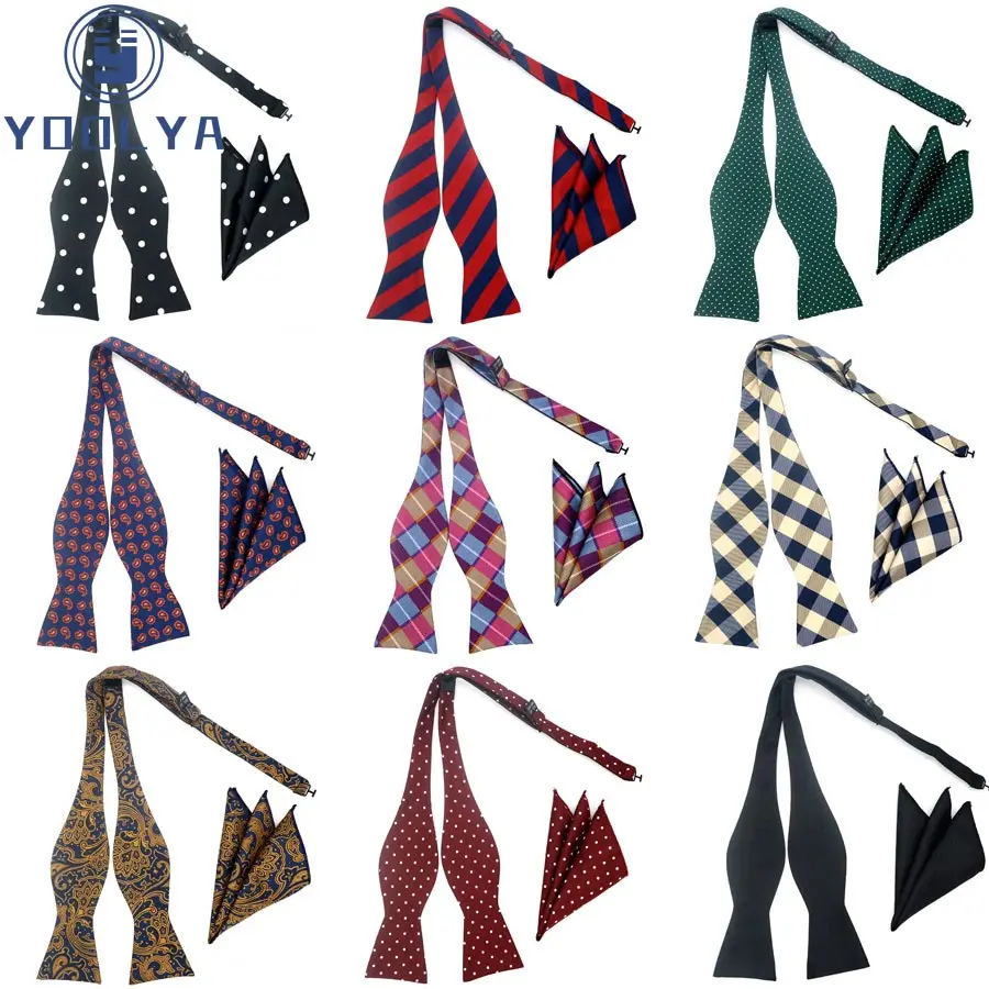 

Fashion Design Self Bow Tie Hanky Set Plaid Paisley Polka Dot Silk Jacquard Woven Men Bowtie Pocket Square Suit Wedding Party