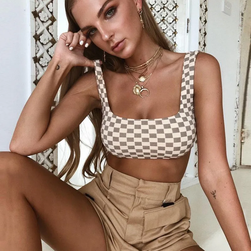 

Causey Sexy Rushed Slim Crop Top Women Plaid 2019 Summer Top Women Casual Party Beach Tank Top Cropped feminino