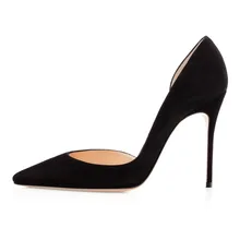 Amourplato Women’s High Heel Suede Pumps Cut Out Closed Toe Two-pieces Party Dress Point Toe Shoes Black