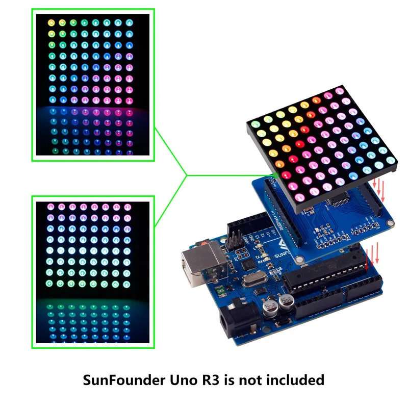 SunFounder 8x8 полноцветный RGB светодио дный СВЕТОДИОДНЫЙ матричный драйвер щит + RGB матричный экран для Arduino