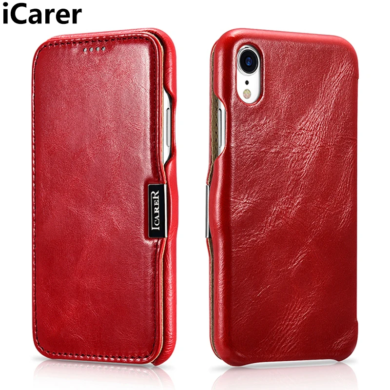 Чехол iCarer для iPhone XR Роскошный Жесткий Винтажный чехол из натуральной кожи