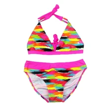 Новинка года, купальный костюм для девочек из двух предметов, купальник в полоску для девочек возрастом от 8 до 16 лет, Раздельный детский купальный костюм из двух предметов, купальный костюм в полоску, G8