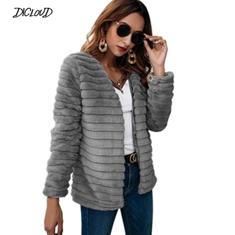 

2018 Autumn Winter Faux Fur Coat Women Fashion Long Sleeve Fashion Slim Fur Cardigan Ladies Elegant Casual Plus Size Outerwear