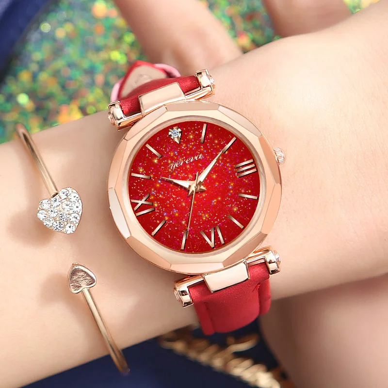 

2019 Luxury Hot Top Brand Watches Woman Rose Gold Buckle Starry Quartz Watch Geometric Surface Casual Women Wristwatch Clock870