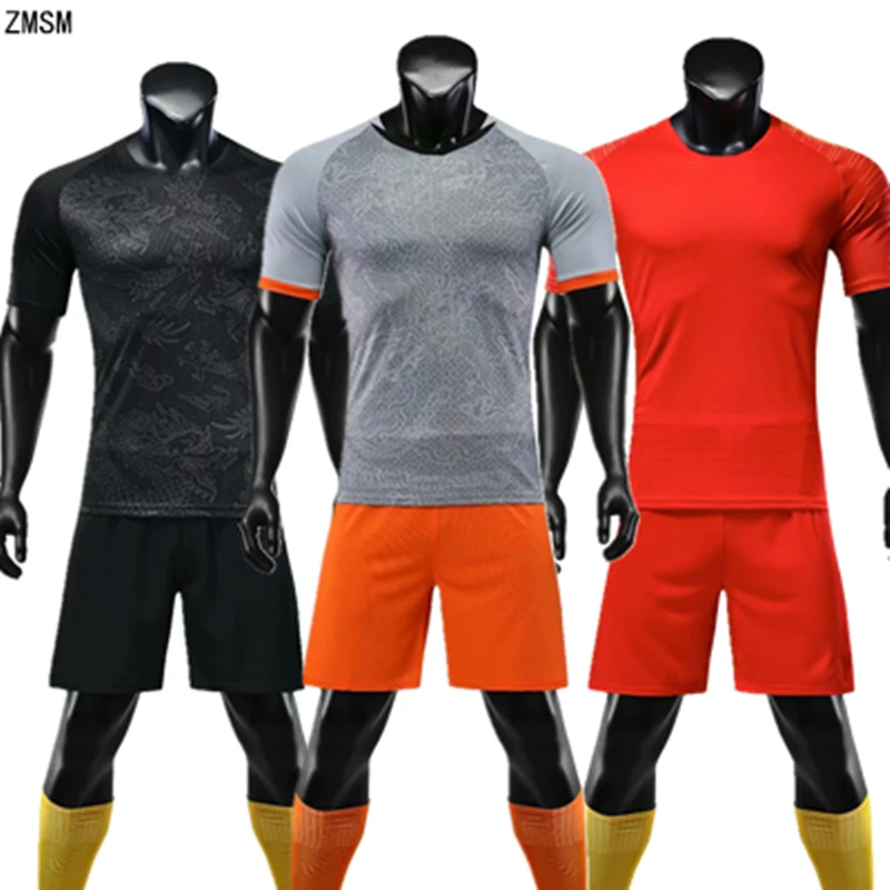 

ZMSM Kids Adult Soccer Jerseys Kit Men Children Chinese Dragon Print Football Uniform Training Suit Short Sleeve Sports Clothes