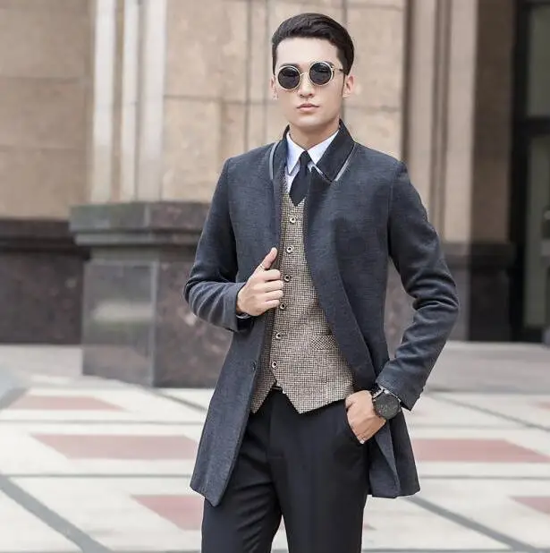 Coat Check Mark Anthony Santoro Casual Tommy Hilfiger Navy Blue Pea Coat Made Of Sy Felt Ge31846