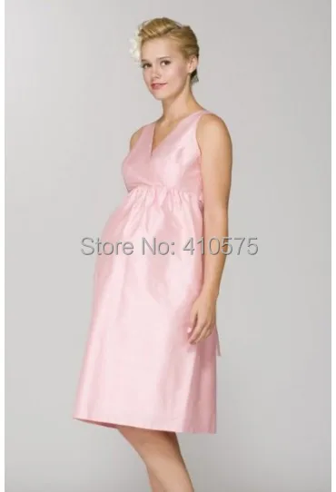 Maternity V-neck Taffeta Pink Short Bridesmaid Dress With Bow HWGJMBD1 | Свадьбы и торжества