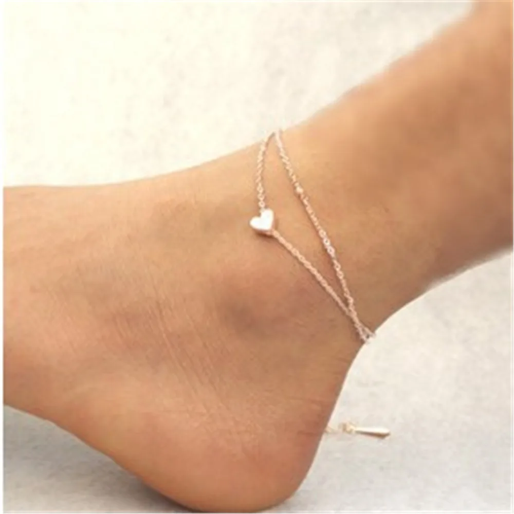 

Barefoot anklets love hearts love multi layering rose gold Sandals Foot Jewelry Beach Dancing Wedding Ankle Bracelet Chain