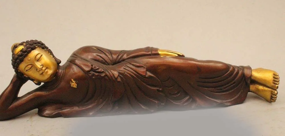 

Tibet Buddhism Copper Gild Sleep Shakyamuni Amitabha Buddha Statue Sculpture