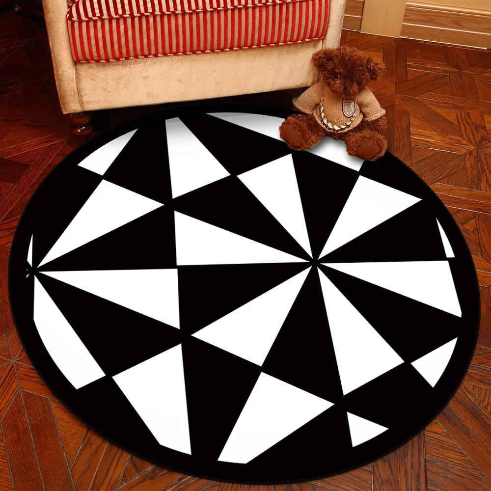 RAYUAN Nordic Style Black and White Round Rug Polyester Floor Mats