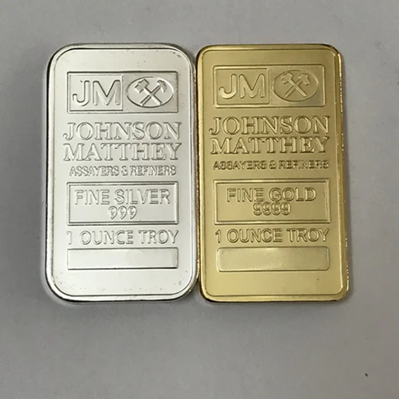 2 pcs The Johnson Matthey JM bullion bar 1 OZ 24K real gold and silver