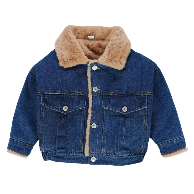 

Baby Boys and Girls Denim Jacket 2018 New Children Autumn Winter Cotton Plus Thick Velvet Coat Child Warm Letter Clothes 1-7Year