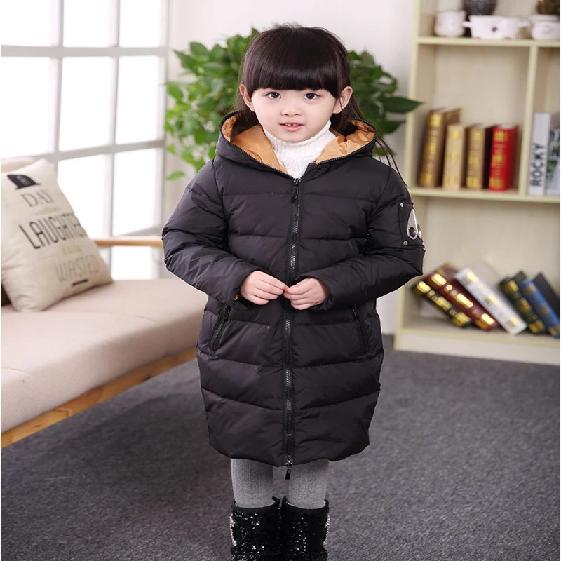 Russian Winter Long Girls Down Coats Thick Warm Children Coats With Fur Hooded Baby Girls Jackets