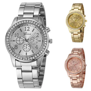 

2018 New Geneva Female Fashion Quartz Watch Women famous brand Luxury Rhinestone Watches Kobiet zegarka Stainless Steel Watch