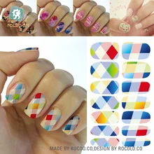 

Rocooart K5621B Colorful Rhombus Design Water Transfer Nail Art Sticker 1 Sheet Plaid Full Cover Manicure Nail Wrap For Nail Art