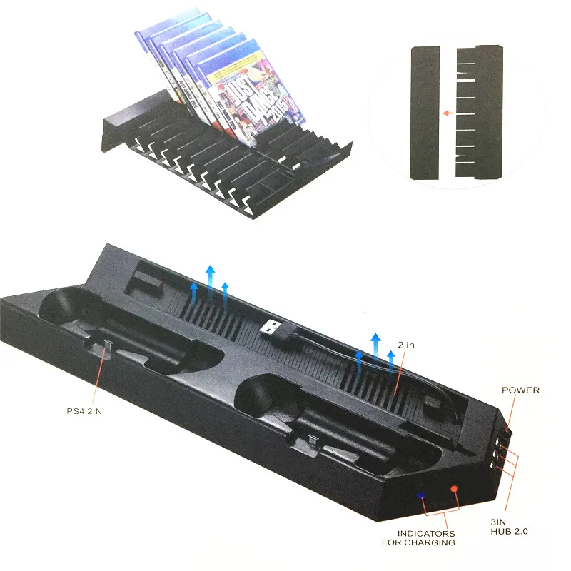 Вертикальная подставка для PS4 Pro игры хранения Вентилятор охлаждения двойной контроллер Зарядное устройство Зарядка Док-станция для sony Playstation 4 Pro Dualshock