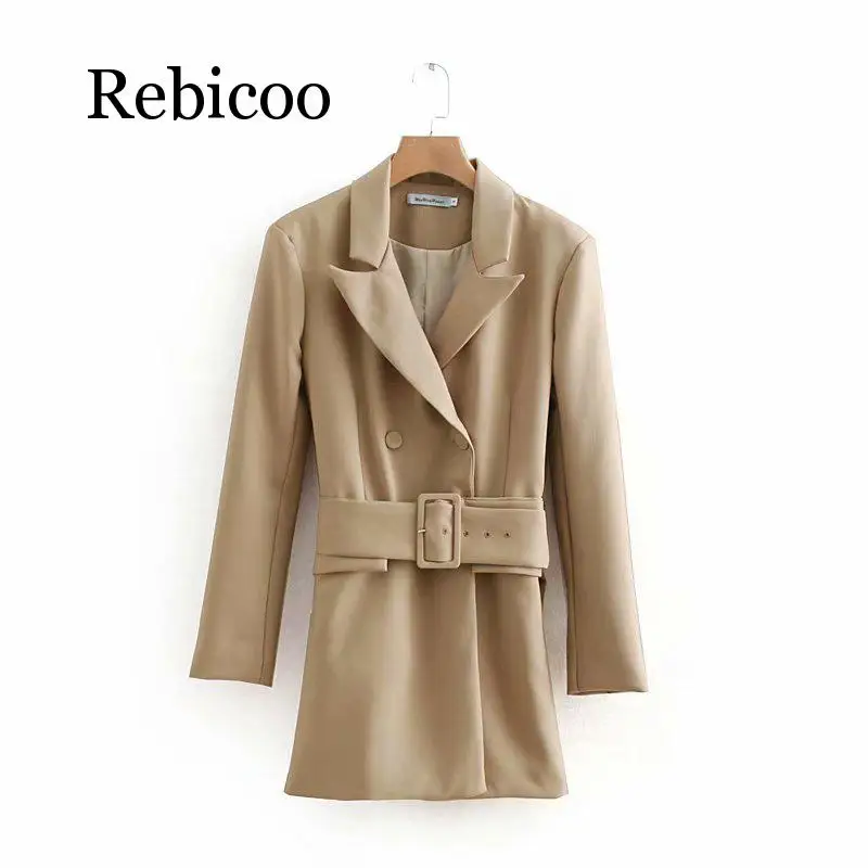 

Fashion 2019 Women Khaki Casual Spring Autumn Jacket Female Elegant Adjustable Waist With Belt Long Sleeve