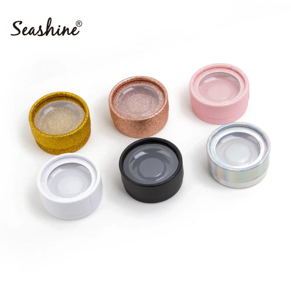 

Seashine 10pcs Shiny Round Empty Lash Box For 3D Mink Eyelash Extension False Eyelash Glitter Boxes Plastic Tray Full Strip Lash