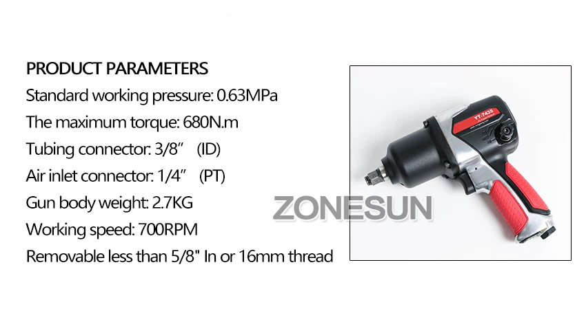 ZONESUN 16 мм Размер болта Пневматический ударный гайковерт Пневматические Инструменты гаечные ключи для ремонта автомобиля велосипеда пневматические инструменты
