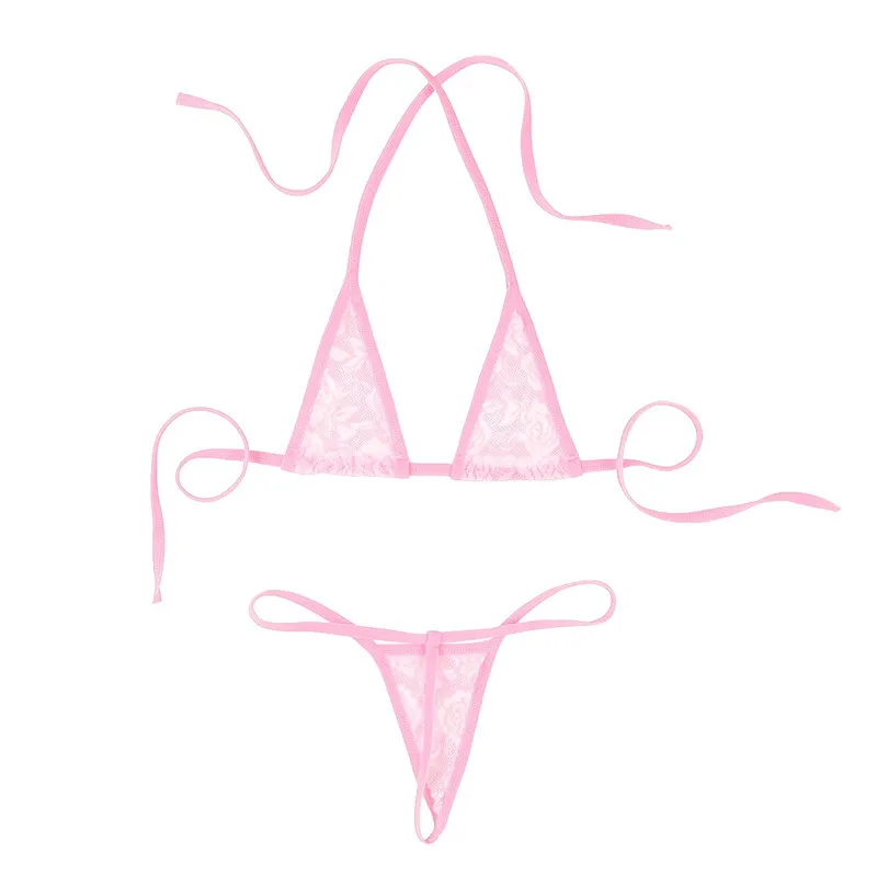 Комплект женского нижнего белья из 2 предметов кружевные прозрачные мини микро