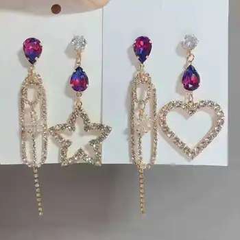 

2019 summer gradient crystal big drill pentagram exaggerated love gorgeous earrings