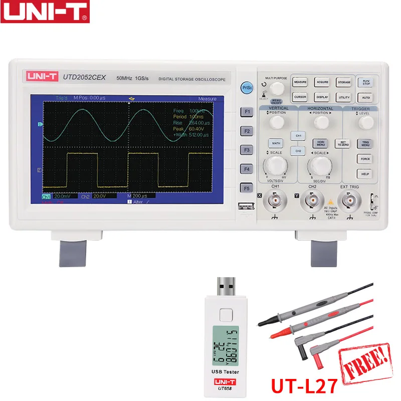 

UNI-T UTD2052CEX Digital Storage Oscilloscopes 2CH 50MHZ Scope meter 7 inches widescreen LCD displays USB OTG Interface