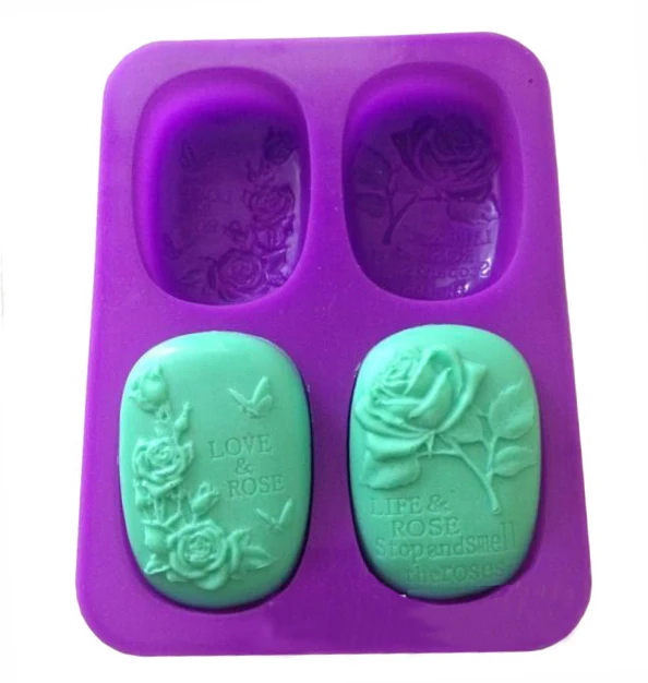 

4 Holes Silicone Soap Mold Rose Butterfly Shaped Sugarcraft Fondant Soap Mold 3D Flower Mold For Homemade Soap