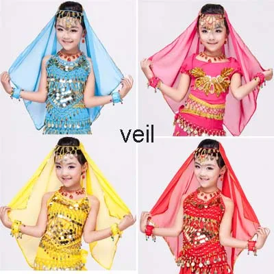 Танцы ребенка носить ребенок беллиданс костюм топ+ юбка++ завеса девочки танец живота одежда - Цвет: VEIL