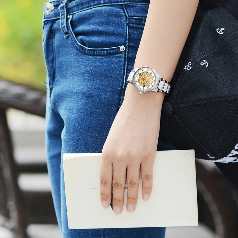 Керамические женские механические наручные часы megir с бриллиантами, роскошные женские Автоматические часы со скелетом, женские часы, Relogio Femenino Reloj Mujer