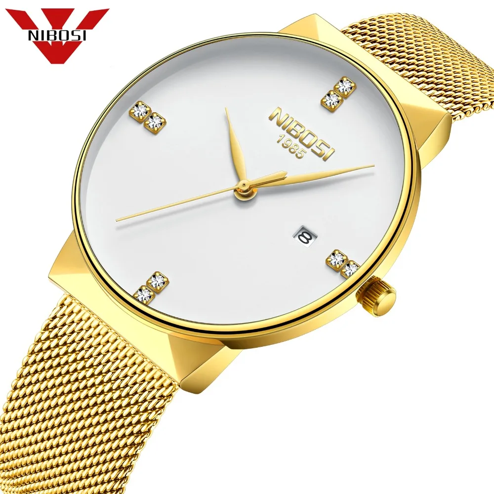 

Luxury golden Men Watch Top Brand NIBOSI Ultrathin Simple Quartz Watch Men Milanese Band Calendar Waterproof relogio masculino